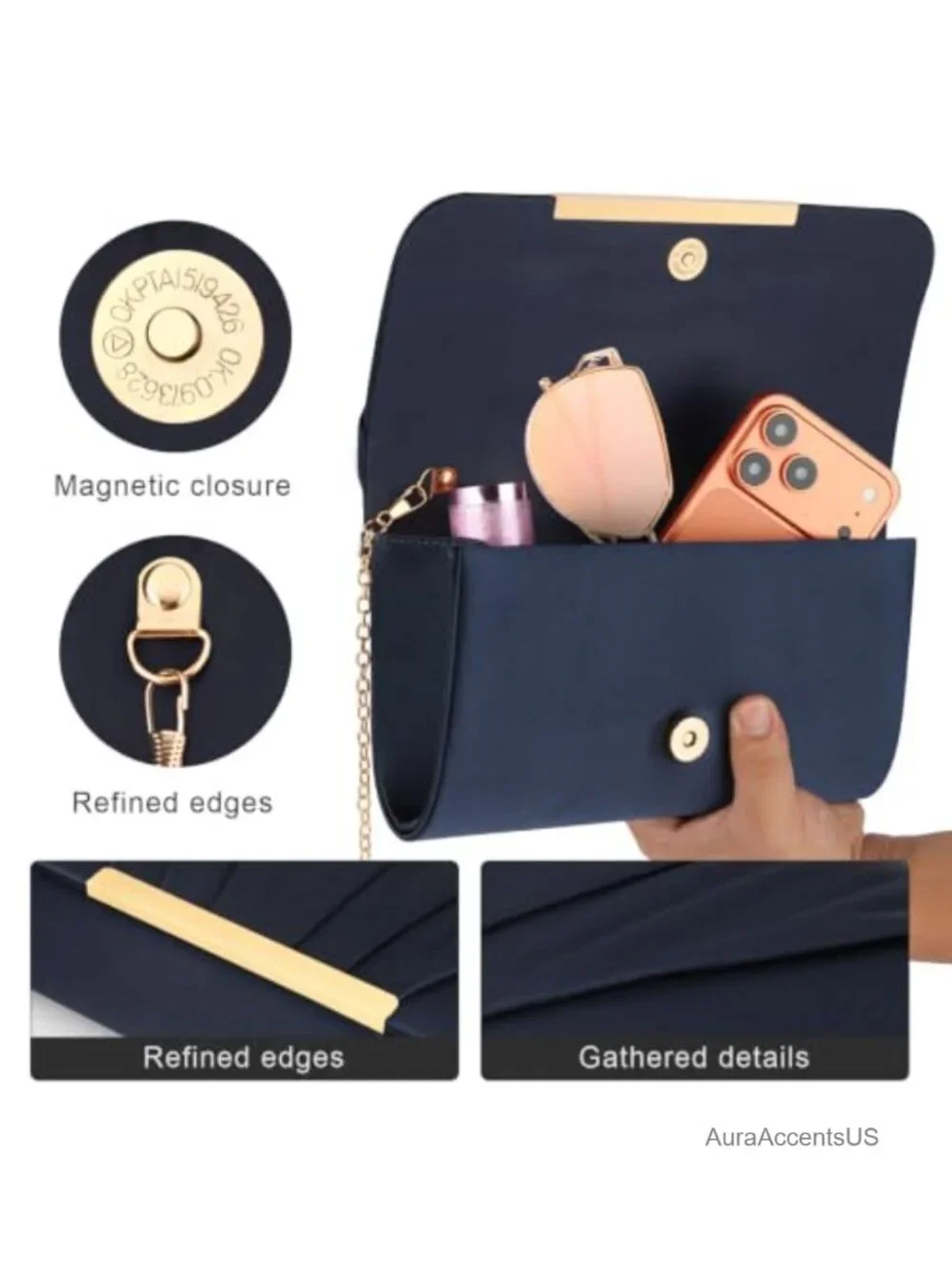 Satin Evening Clutch Envelope Handbag Wedding Prom Formal Chain Strap